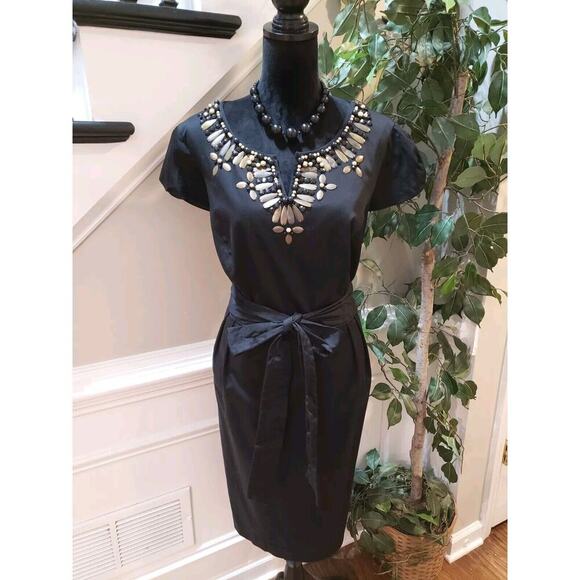 Alfani Women's Black Beaded Tie Waist V Neck Short Sleeve Knee Length Dress 18W - Picture 1 of 12